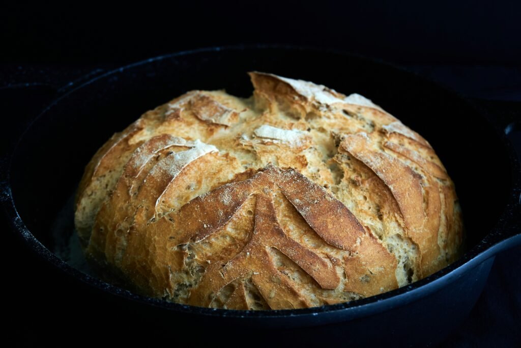 bread on black round plate